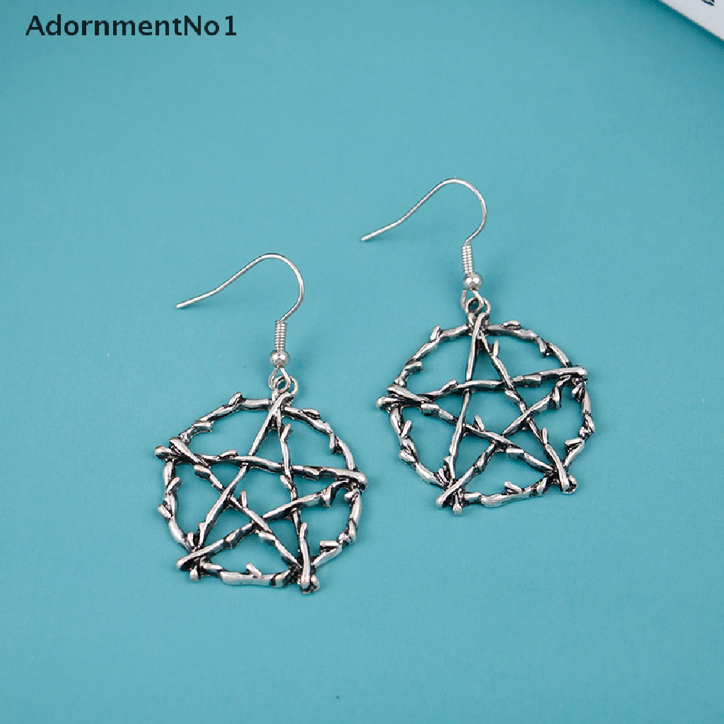 (AdornmentNo1) Anting Tusuk Gantung Desain Bintang Pentagram Gaya Gothic / Punk Untuk Wanita