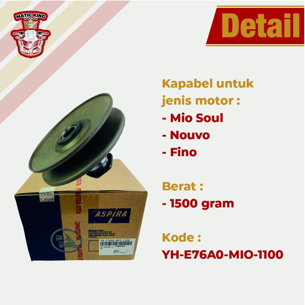 Pully Pulley Puli Belakang Yamaha Mio Fino X Ride Nouvo Soul GT FreeGo M3 S Z Karburator 110 115 125 ASLI ASPIRA OTOPART YH-E76A0-MIO-1100