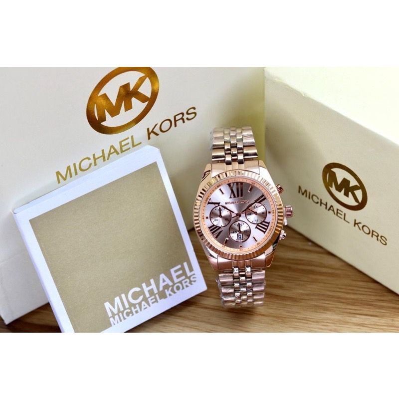 Jam Tangan Wanita Mewah 82086 Tali Rantai Analog M.K Kors Tanggal On Promo Paket Free Box Set &amp; Baterai Cadangan