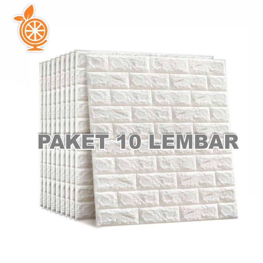 PAKET 10 LEMBAR Wallpaper 3D Tebal 4mm Ukuran 38CM x 70cm Foam Bata Putih Glossy Wallpaper Timbul Wallpaper busa Wallpaper Brickfoam Bata