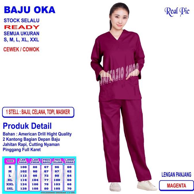 Baju Oka / Scrub Medis / Baju Medis / Baju Jaga Lengan Panjang