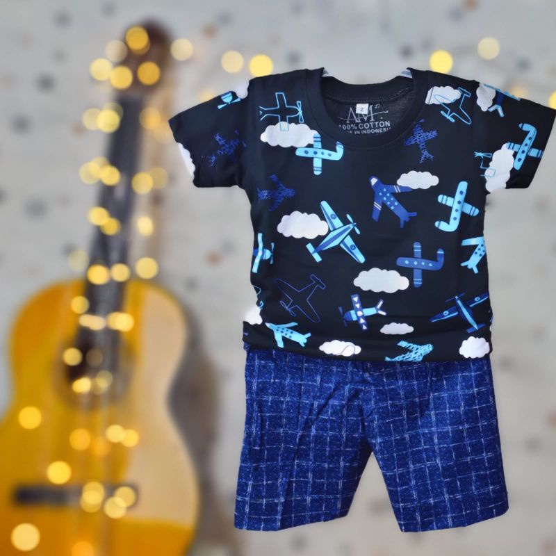 Setelan Anak Laki-Laki Fullprint &quot;PESAWAT JET&quot;  PLANE Size 3M-4Y tahun merk. Am27