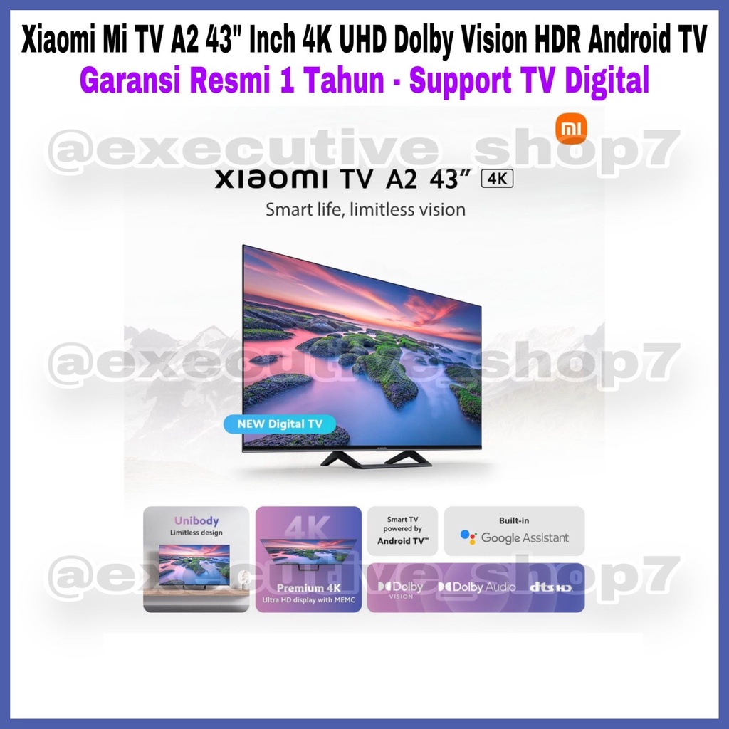 Mi TV A2 43&quot; Inch 4K UHD Dolby Vision HDR Android TV Garansi Resmi 1 Tahun - Support TV Digital