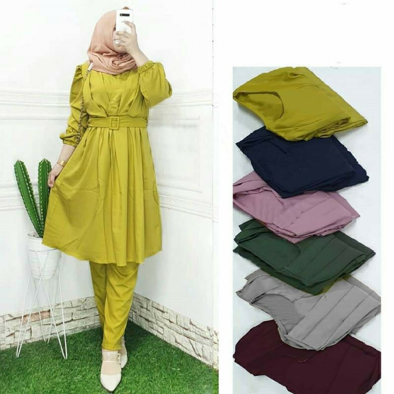 PCS SET FENITA 2 UKURAN L XL FASHION PAKAIAN SETELAN TUNIK BUSUI DAN CELANA BAHAN MOSCREPE PMS ADA VIDEO REVIEW ASLI PRODUK