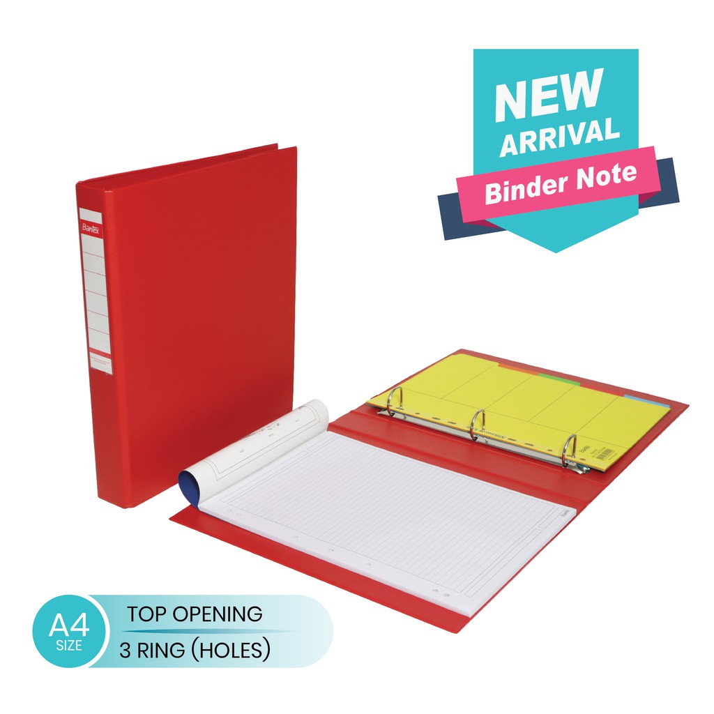 

Bantex A4 Insert Binder Noted Top Opening 3 Ring (Red)