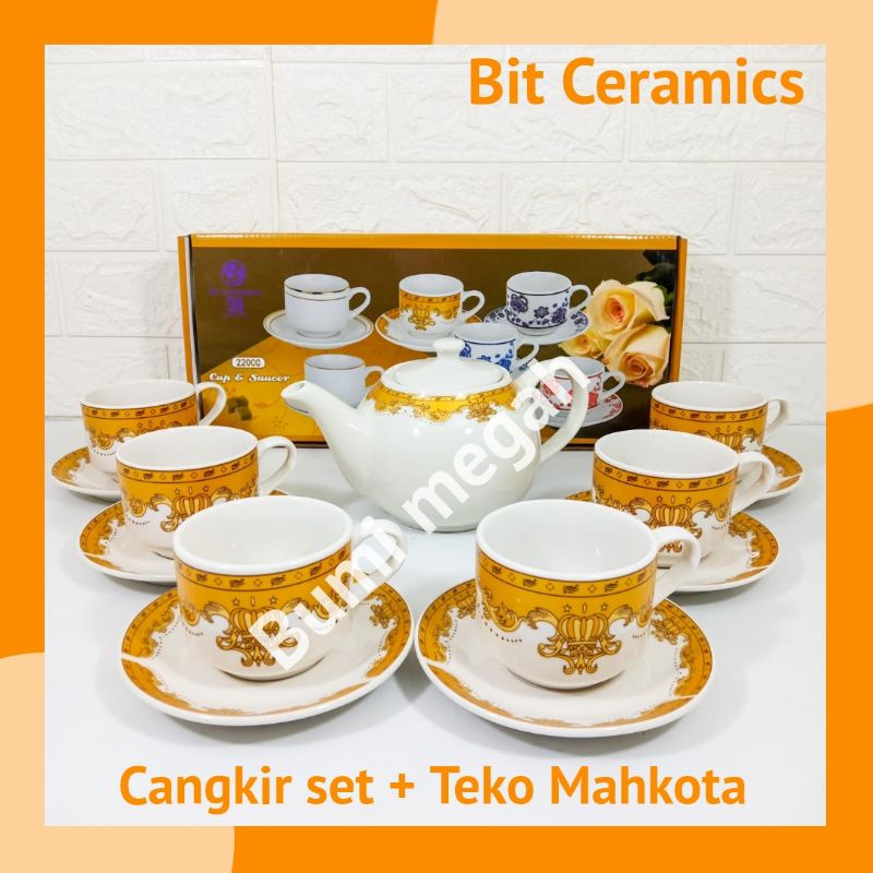 Jual Tea Set keramik | Cangkir tatak dan Teko keramik motif Mahkota ...