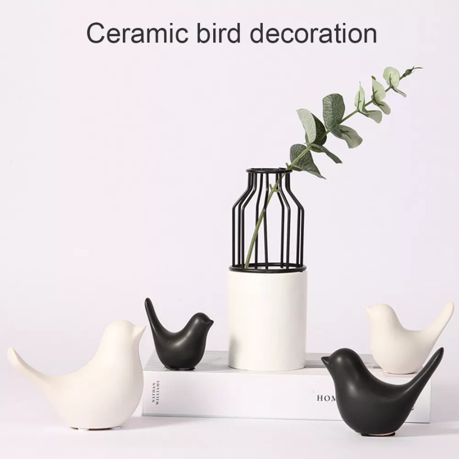 TBI Patung Burung Keramik Pajangan Hiasan Rumah Black White Ceramic Birds