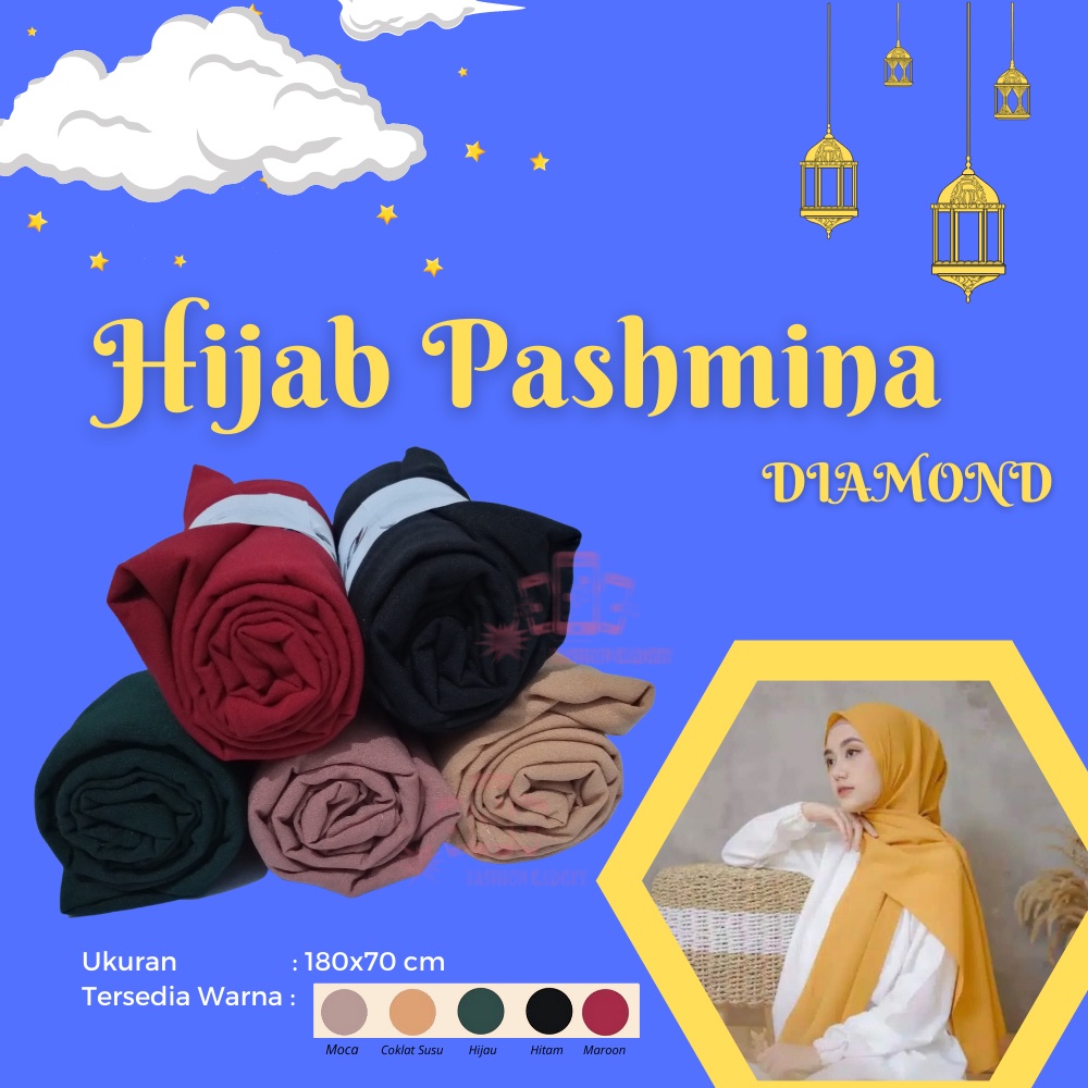 Hijab Pasmina Diamond 180 x 70 Polos Adem Dipakai Sehari-Hari / Pashmina / Kerudung pashmina / Hijab Pasmina / Jilbab Pashmina