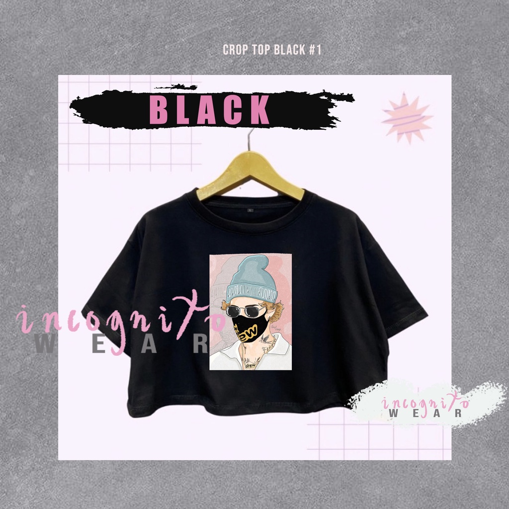 Kaos Crop Top Justin Bieber Oversize - Justin Bieber Croptop Tshirt BLACK