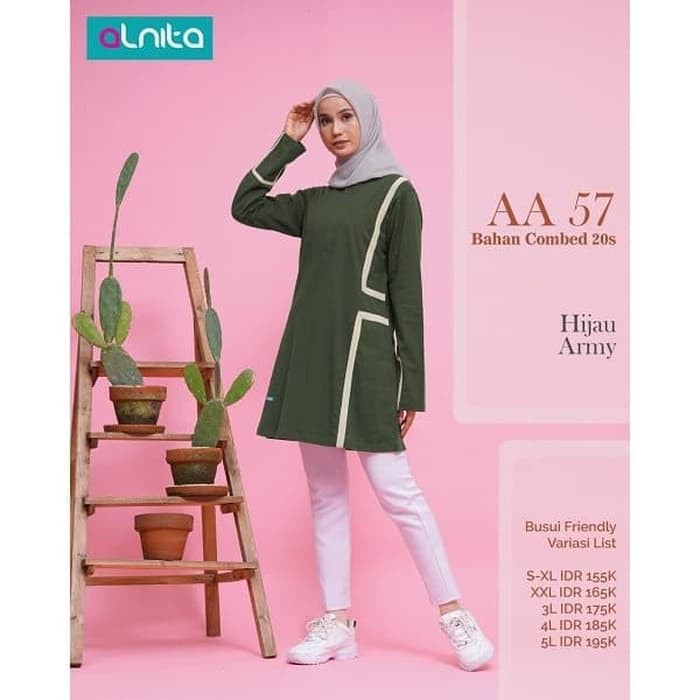 Baju Atasan Wanita Muslimah Dewasa Alnita AA 57 Coklat & Hijau - Cokelat, S