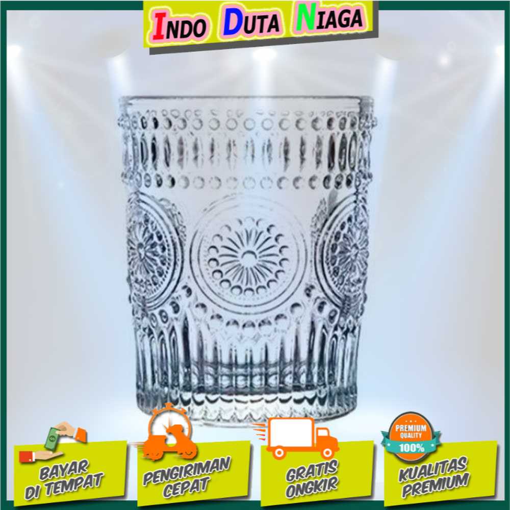 IDN MY HOME - IFS Gelas Retro Embossed Sun Flower Cup 300ml - CLO469