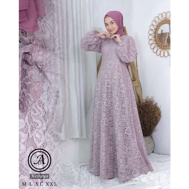 codgamis brokat tangan balon/gamis busui/gamis brokat resleting depan/gamis pesta/gamis murah