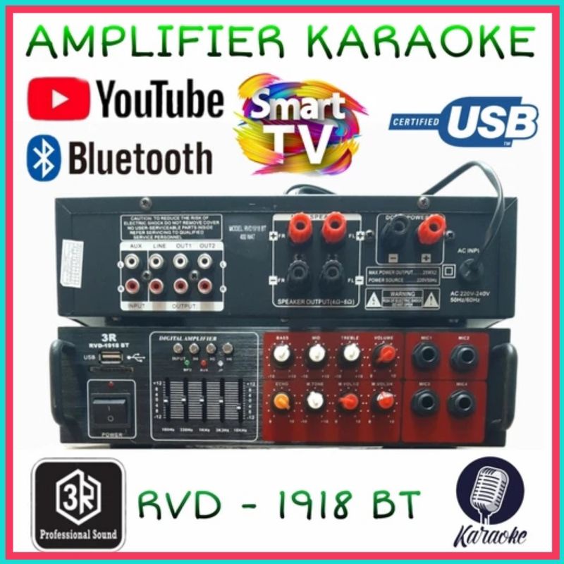 Amplifier Karaoke 3R RVD 1918 BT Ampli Equalizer Bluetooth Usb
