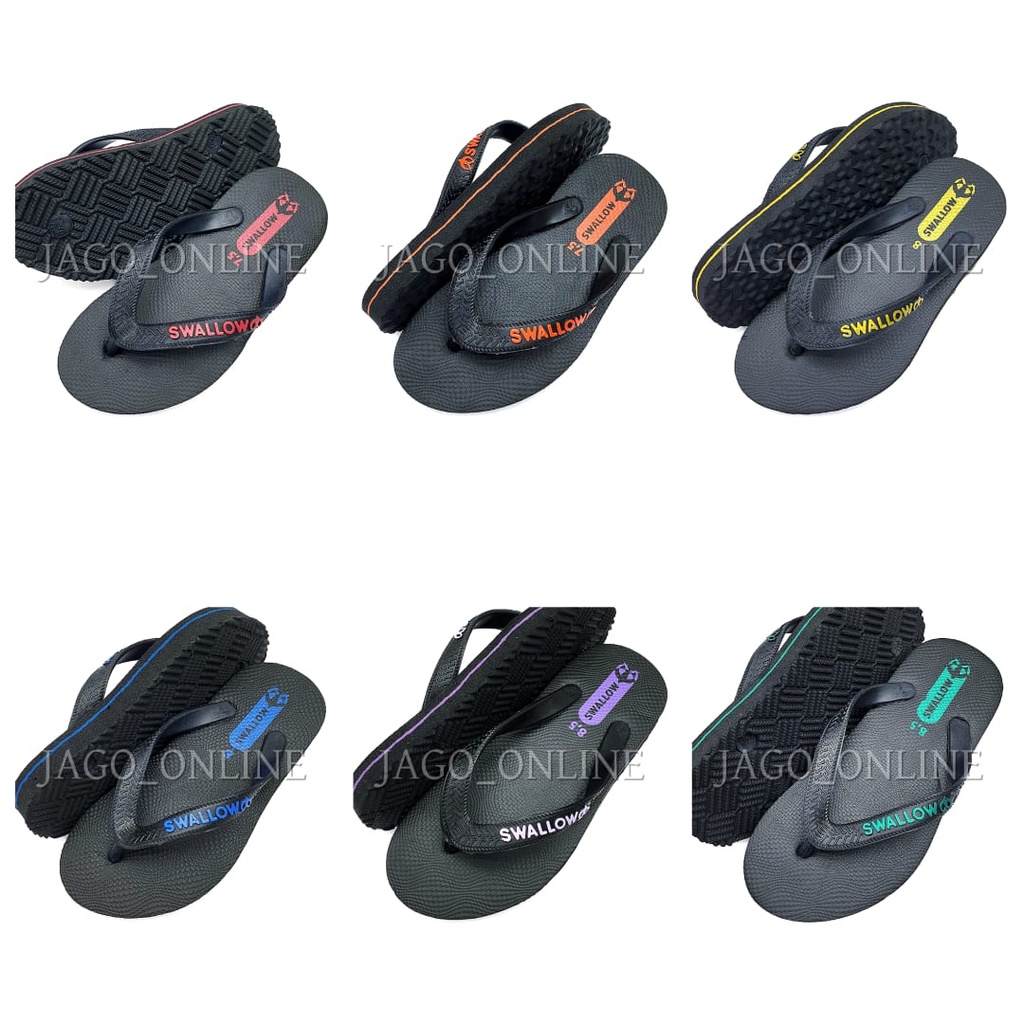 Sandal Jepit Anak 7.5 s.d Dewasa 11 Swallow Hitam Laki Perempuan Cewek Cowok Santai Pantai Jalan Mai