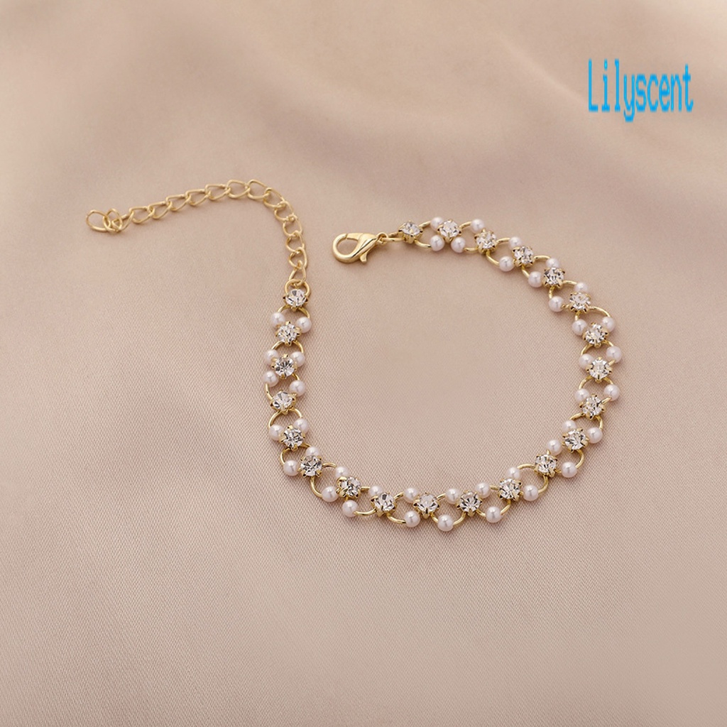 Lily Kalung Choker + Gelang Tangan Rantai Aksen Mutiara Imitasi + Cubic Zirconia Untuk Perhiasan Wanita