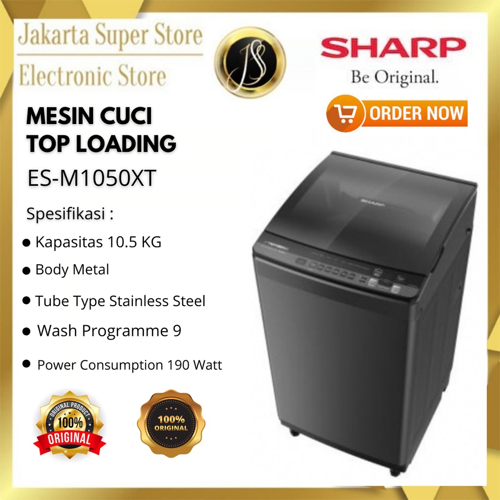 MESIN CUCI SHARP 1 TABUNG ESM 1050XT KAPASITAS 10.5KG TOP LOADING