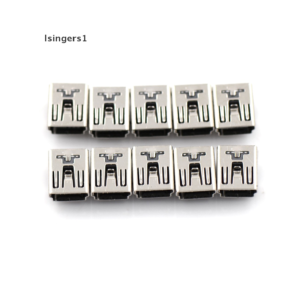 (lsingers1) 10pcs Konektor Soket PCB Mini USB Female 5 Pin Tipe B Right Angle 2 Kaki DIY
