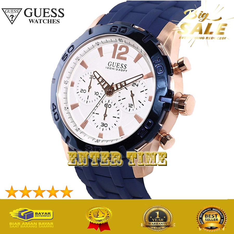 MEGA SALE  JAM TANGAN PRIA IMPORT MERK GUESS W0864G5 RUBBER STRAP JAM TANGAN FASHION TERBARU GARANSI
