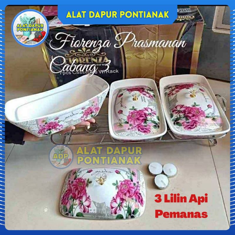 Set 3 Wadah Saji Penghangat Makanan Fiorenza Casserole AK 988 Prasmanan Keramik Trio Triple Florenza