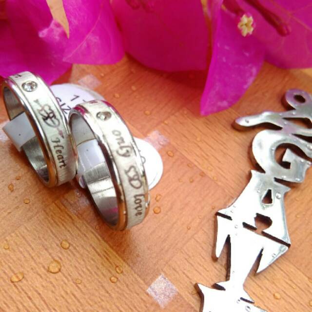 Cincin couple forever love zircon silver titanium