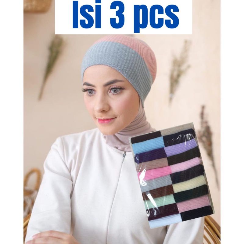 isi 3 pcs paket hemat / iner rajut 2 warna &amp; husus hitam putih