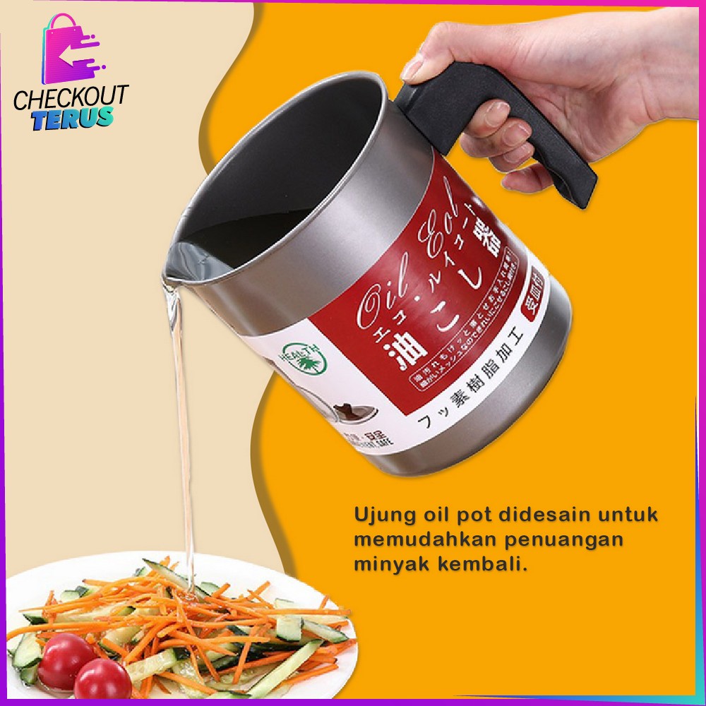 CT C414 Wadah Penyaring Minyak Goreng 2 Liter Anti Karat Oil Pot Teko Gelas Saringan Minyak Tempat Penyimpanan