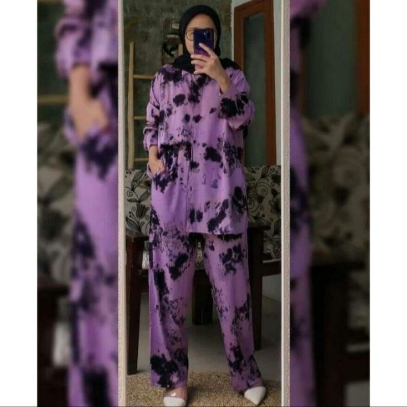 [BISA COD] Setelan Tie Dye One Set Rayon LD120 JUMBO