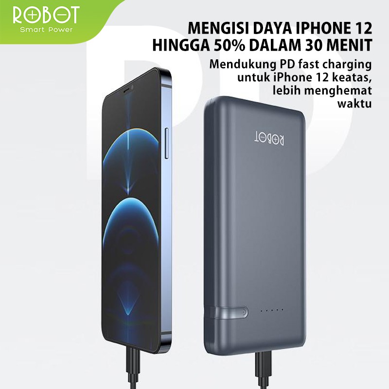 (GA2) PowerBank ROBOT 20000mah RT21 2.4A Dual Input Port Type C &amp; Micro USB Original Fast Charging Real Capacity LED Indicator - Garansi Resmi 1 Tahun