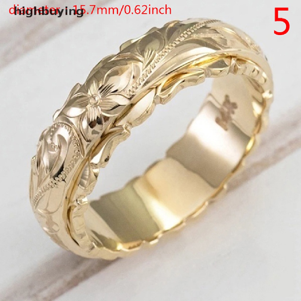 Hbid Cincin Lapis Emas 14k Motif Ukir Bunga Untuk Hadiah Anniversary Wanita