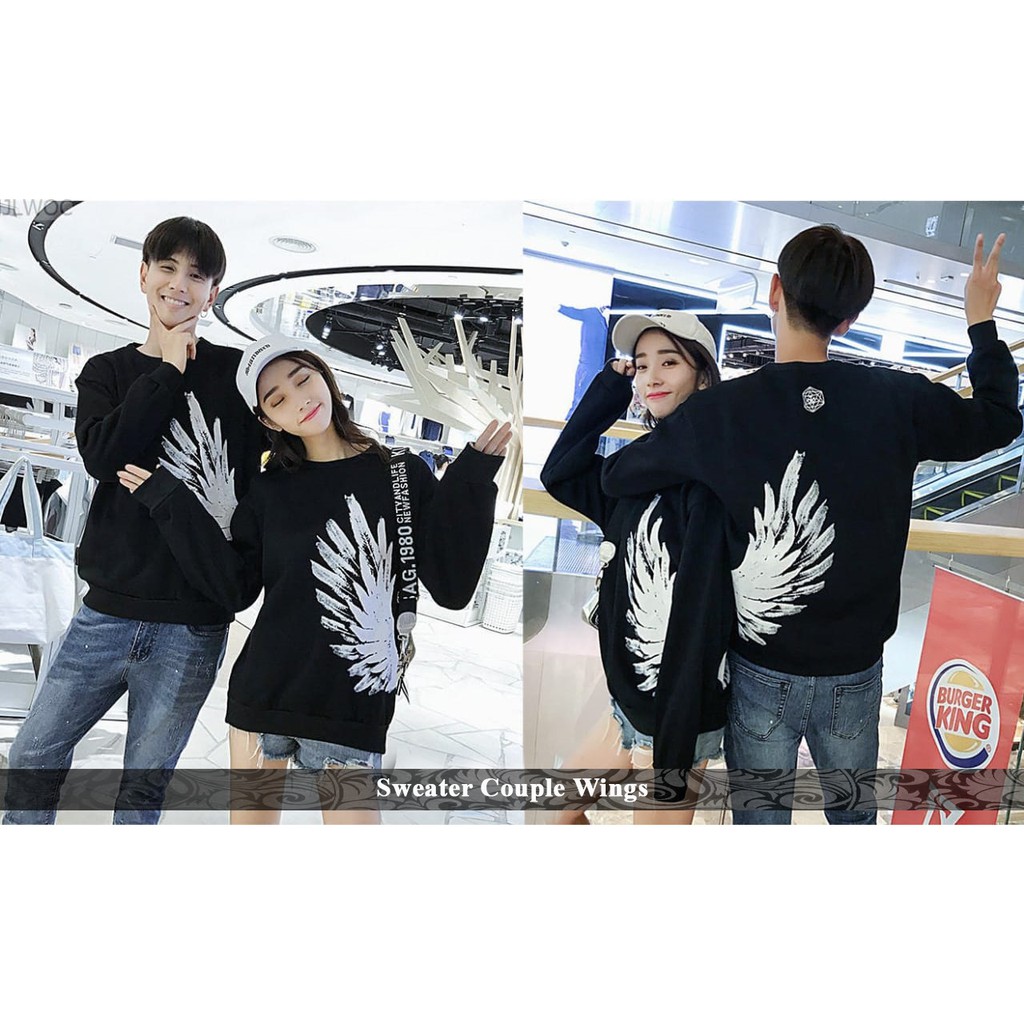 Sweater Couple Baju Kado Buat Pacar Terbaru Lengan Panjang Pasangan Sayap Lp Wings Hitam Shopee Indonesia