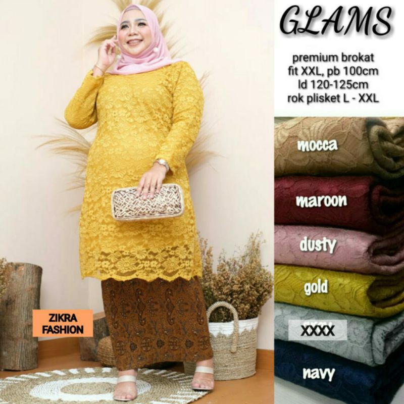 (Bisa COD) Glams jumbo LD 120 by zikra | tunik kebaya brokat pesta jumbo
