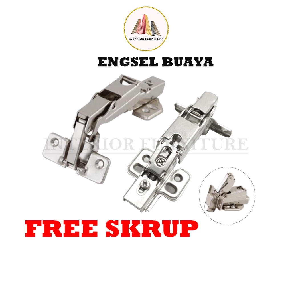 Engsel Buaya / Engsel Sendok Hidrolik Lemari Pintu LURUS 180 Derajat Slow Motion Soft Close Bifold Buaya, FREE SKRUP