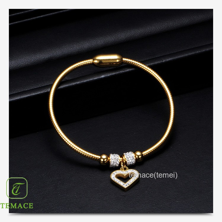 Gelang Titanium Premium Kulit asli Baja tahan karat Menenun Tombol Wanita bracelet wedding