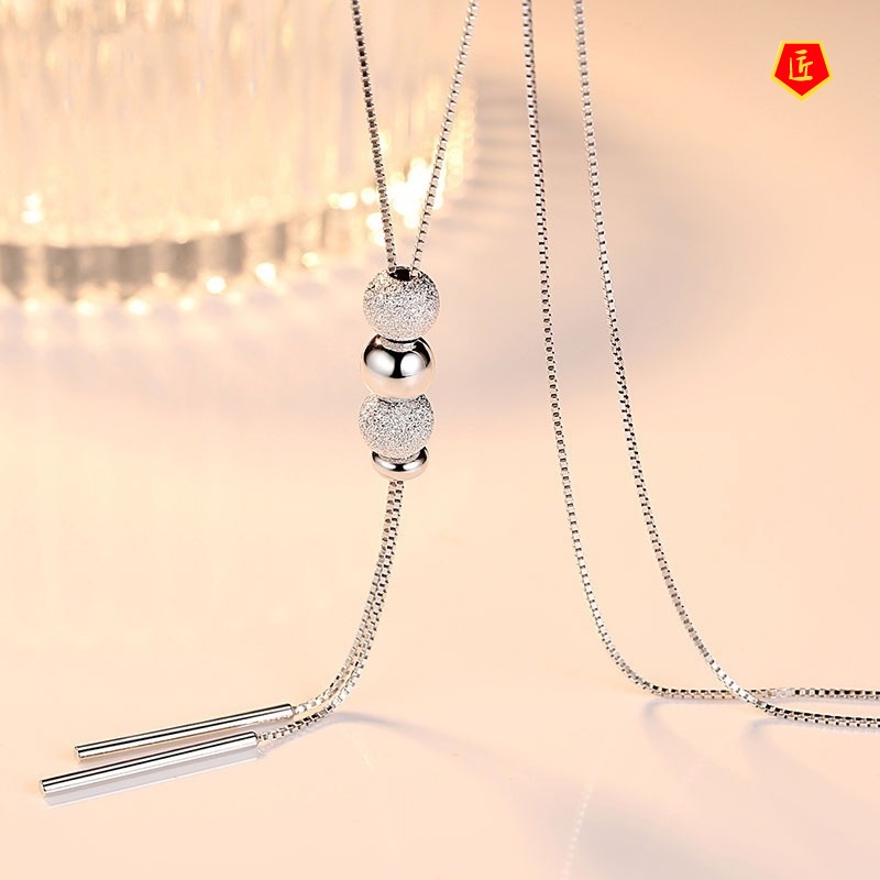 [Ready Stock]S925 Silver Lucky Beads Sweater Chain Necklace Women's Korean-Style Simple Fashion