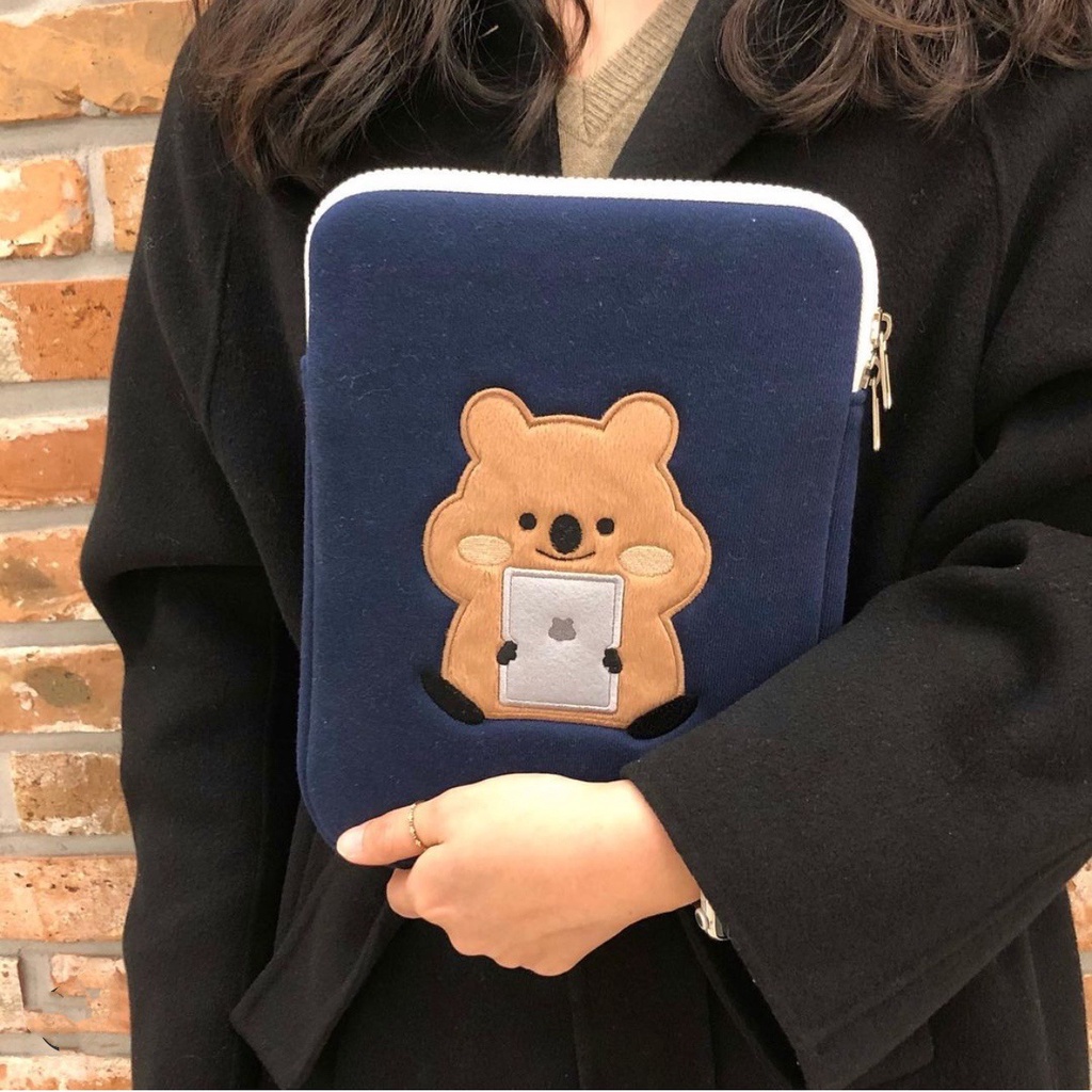 Sleeve Pouch Sarung Tas Bag Case Ipad Tab Tablet Macbook Air Pro Laptop Asus Acer Lenovo HP Huawei 11 12 13 14 15 inch Motif Gambar Tupai Squirrel Warna Biru Navy Pink Lucu Cute Murah Korean Model