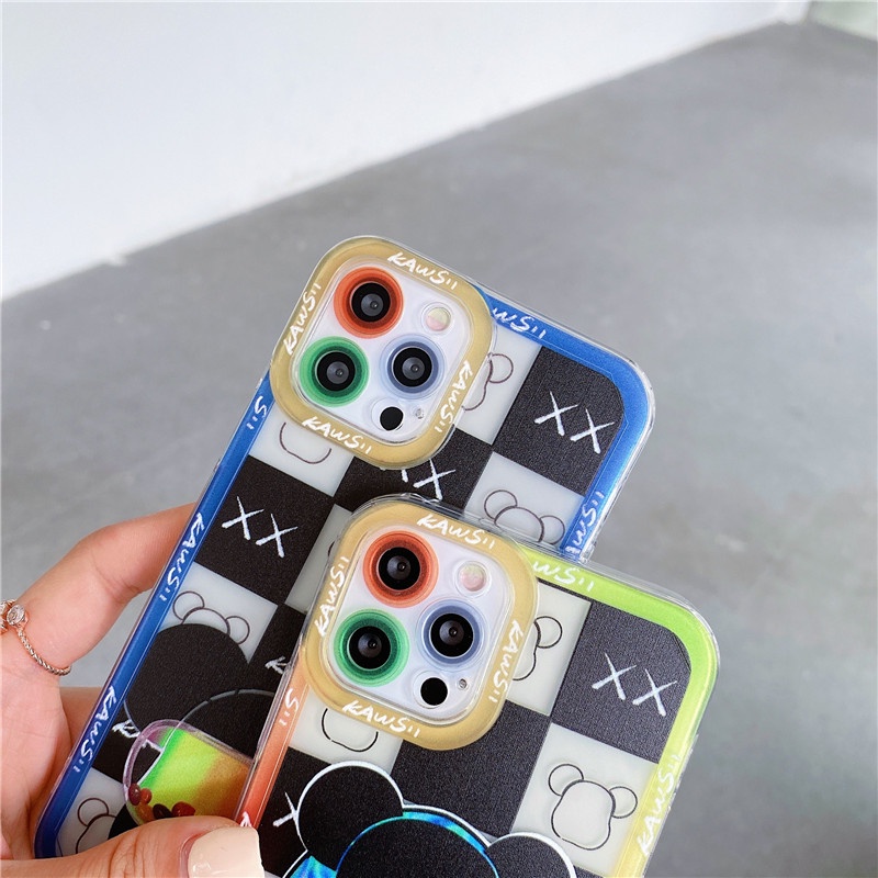 Jiugongge Violent bear Angel eyes Shockproof Straight Cube Case iPhone 12 Pro Max 11 8plus 7plus 6 6s Plus 7 8 XR X XS MAX SE 11Pro Max iPhone 12 Mini TPU Soft Casing