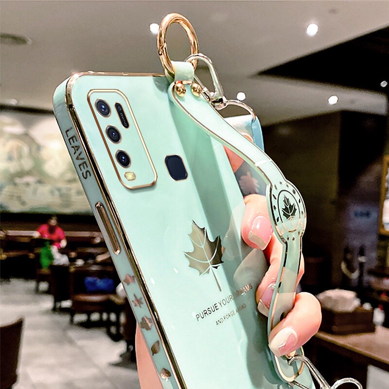 Case Motif Daun Maple Dengan lanyard Untuk Vivo Y50 Y30 Y30i