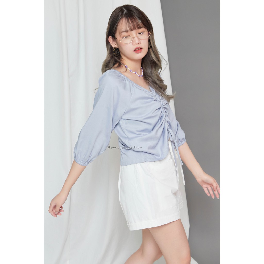 Peach Poppy Remi Top - Atasan Wanita Blouse Serut Lengan Panjang