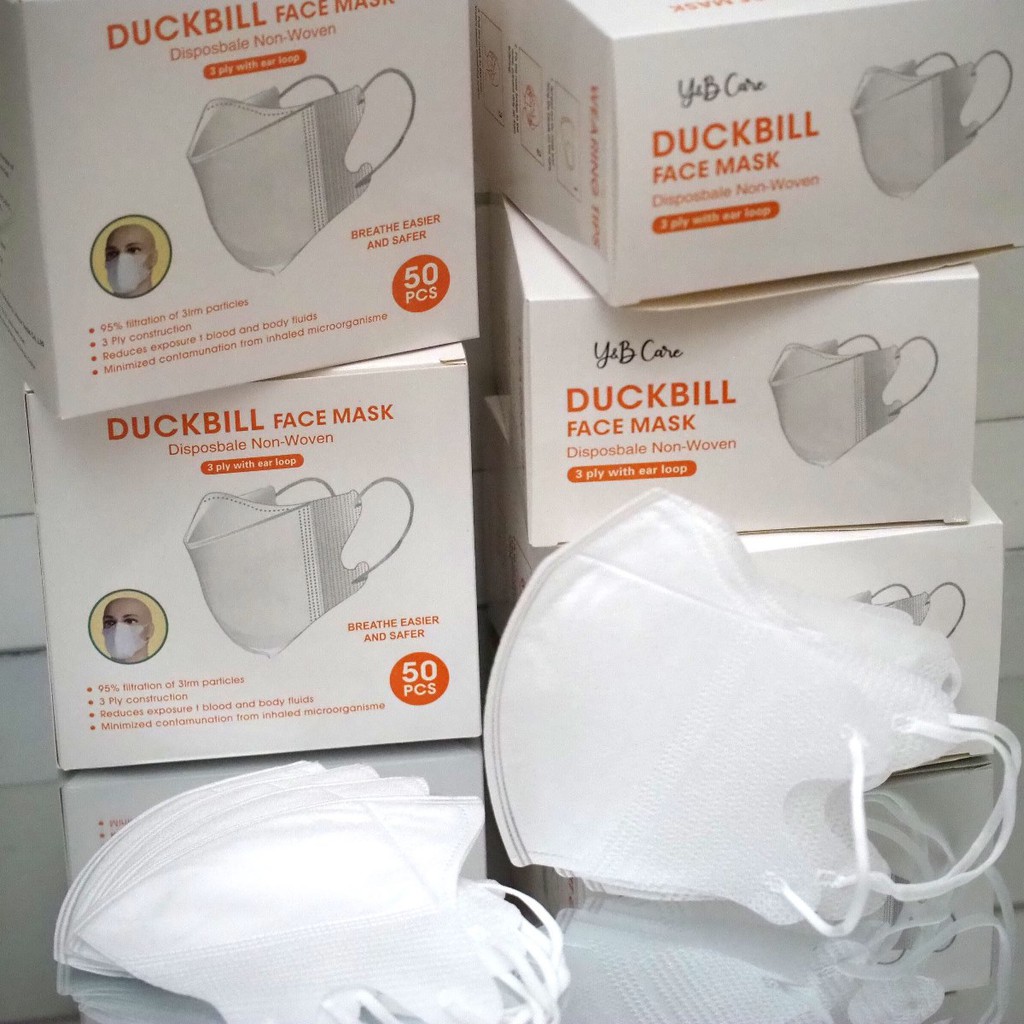 Masker Duckbill BOX ISI 50 Dewasa KN95 Mask 3Ply Hitam Putih Abu Earloop Non Headloop Hijab