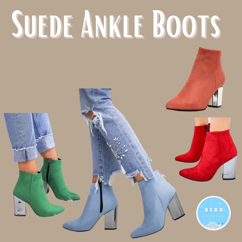 Suede Ankle Heels Boots  Boots Hak tinggi