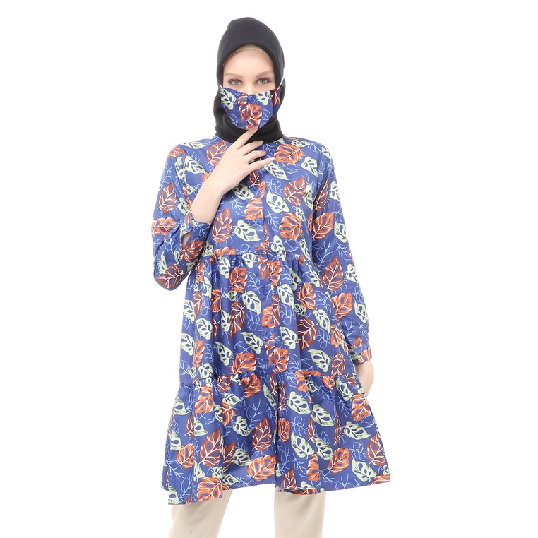 Sania Tunik Muslimah Atasan Wanita Long Sleeve Free Face Mask Premium Quality - 10 Navy