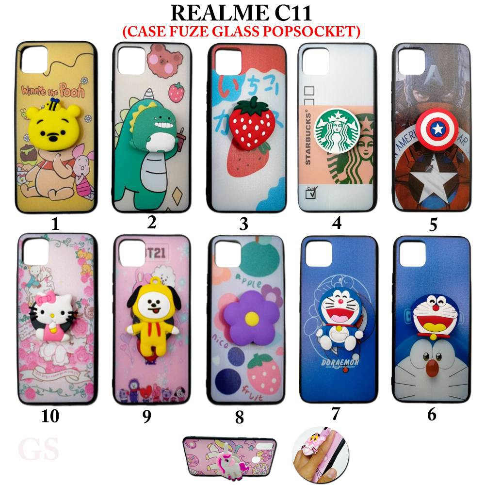 Case REALME C11 Case Fuze Glass Plus Popsocket Karakter Lucu Case Karakter