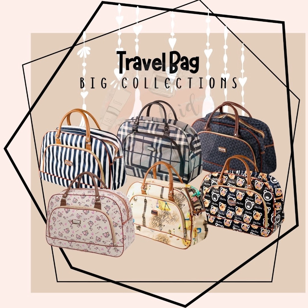 Tas Jinjing Travel Ukuran Besar Tas Duffle Bag Perjalanan Pesawat Kereta Jalan Jauh Desain Elegan / Lucu / Minimalis Kuat Isi Banyak Baju Celana Pakaian Make Up Bahan Kulit PU Leather Bag Tenteng