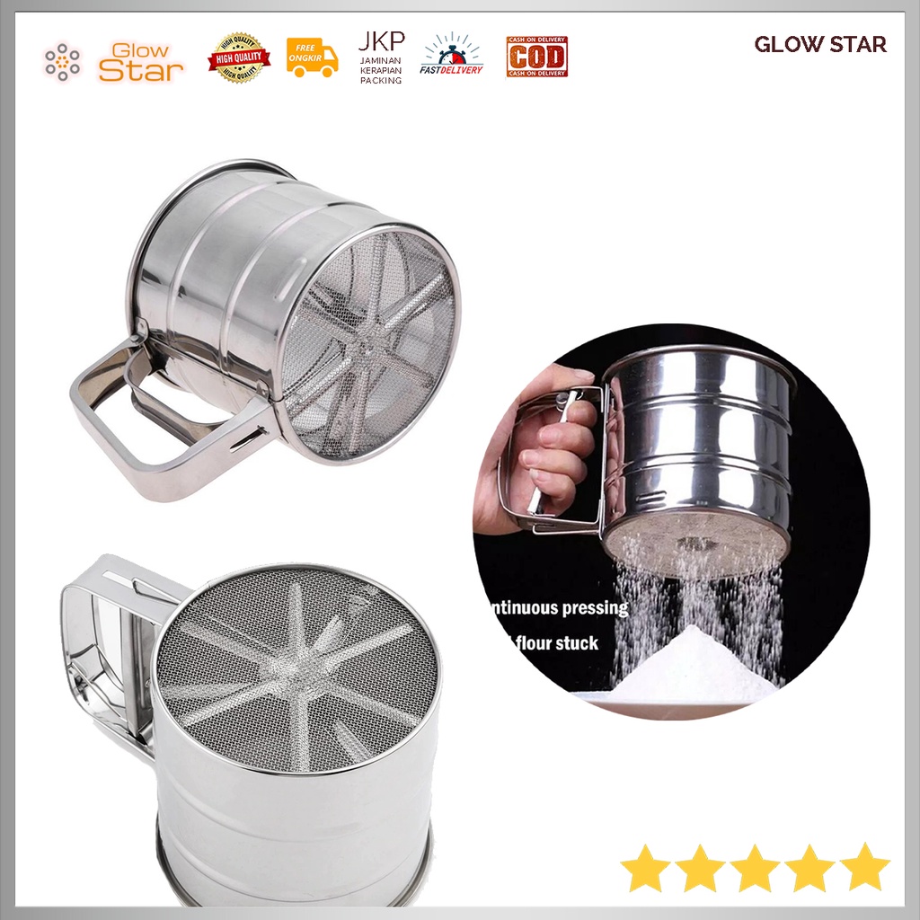 Saringan Ayakan Pengayak Icing Gula Tepung Mekanis Flour Shaker Stainless Steel - Silver