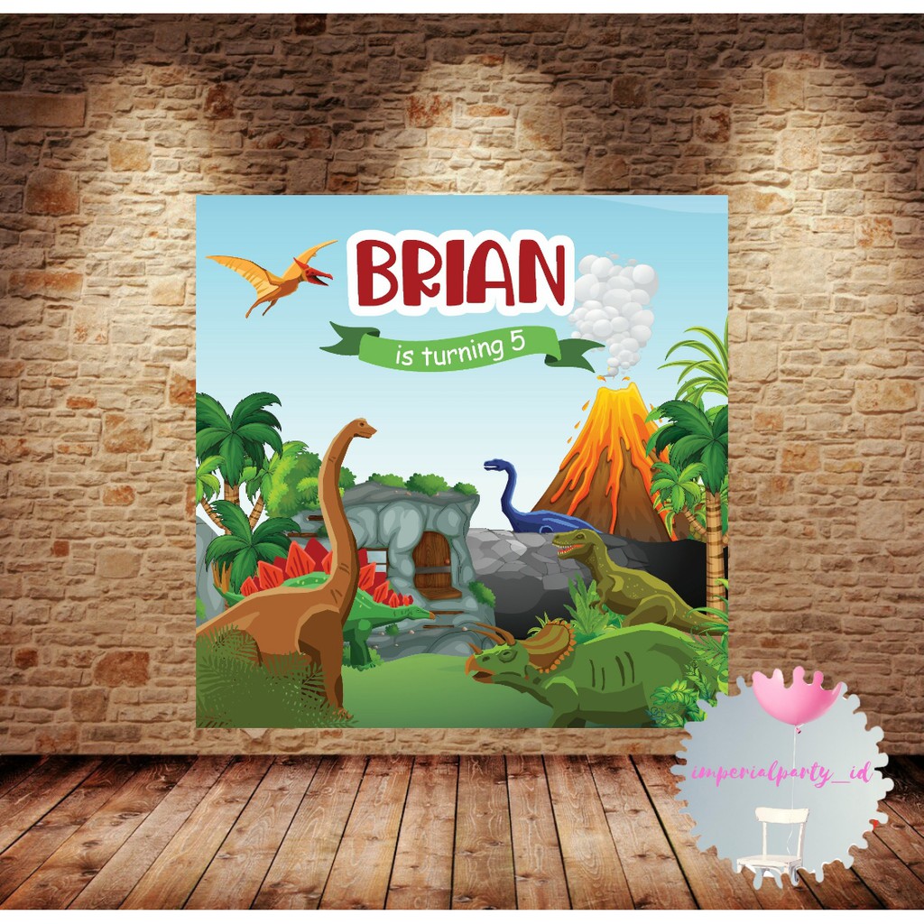 Custom Backdrop Banner Spanduk Happy Birthday Dinosaur Dino Jungle