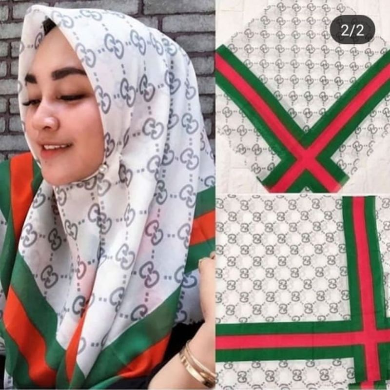 hijab segi empat bahan voal premium motif Gucci