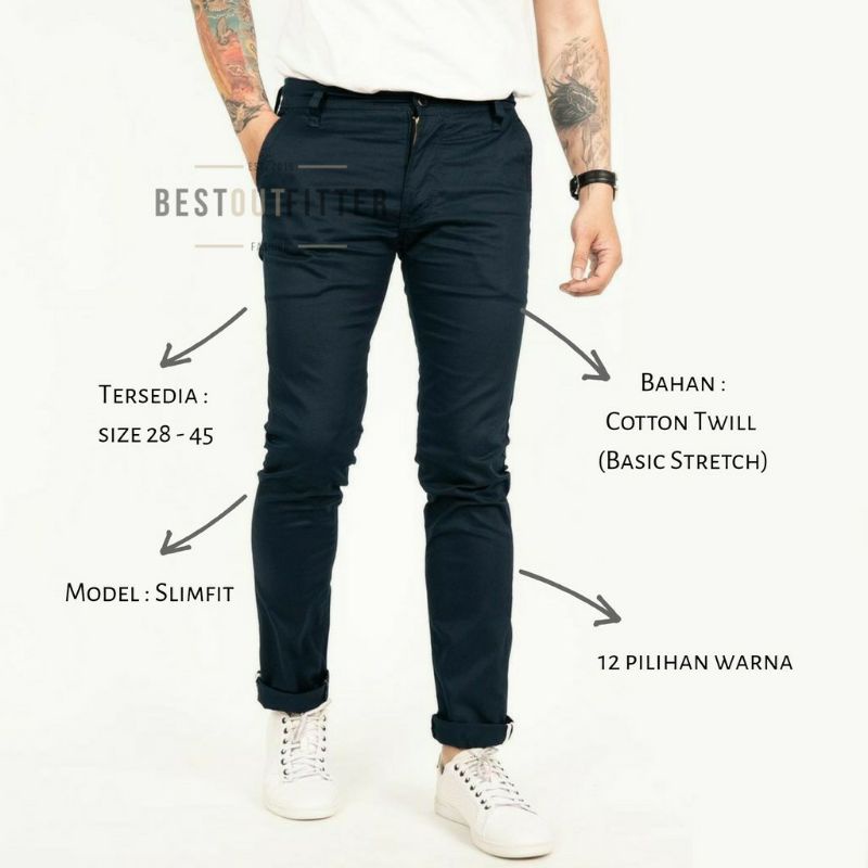 chino panjang premium polos casual pria original slimfit streach meral bahan cotton twill real pic siap kirim chino original celana pria panjang chino pria terbaru