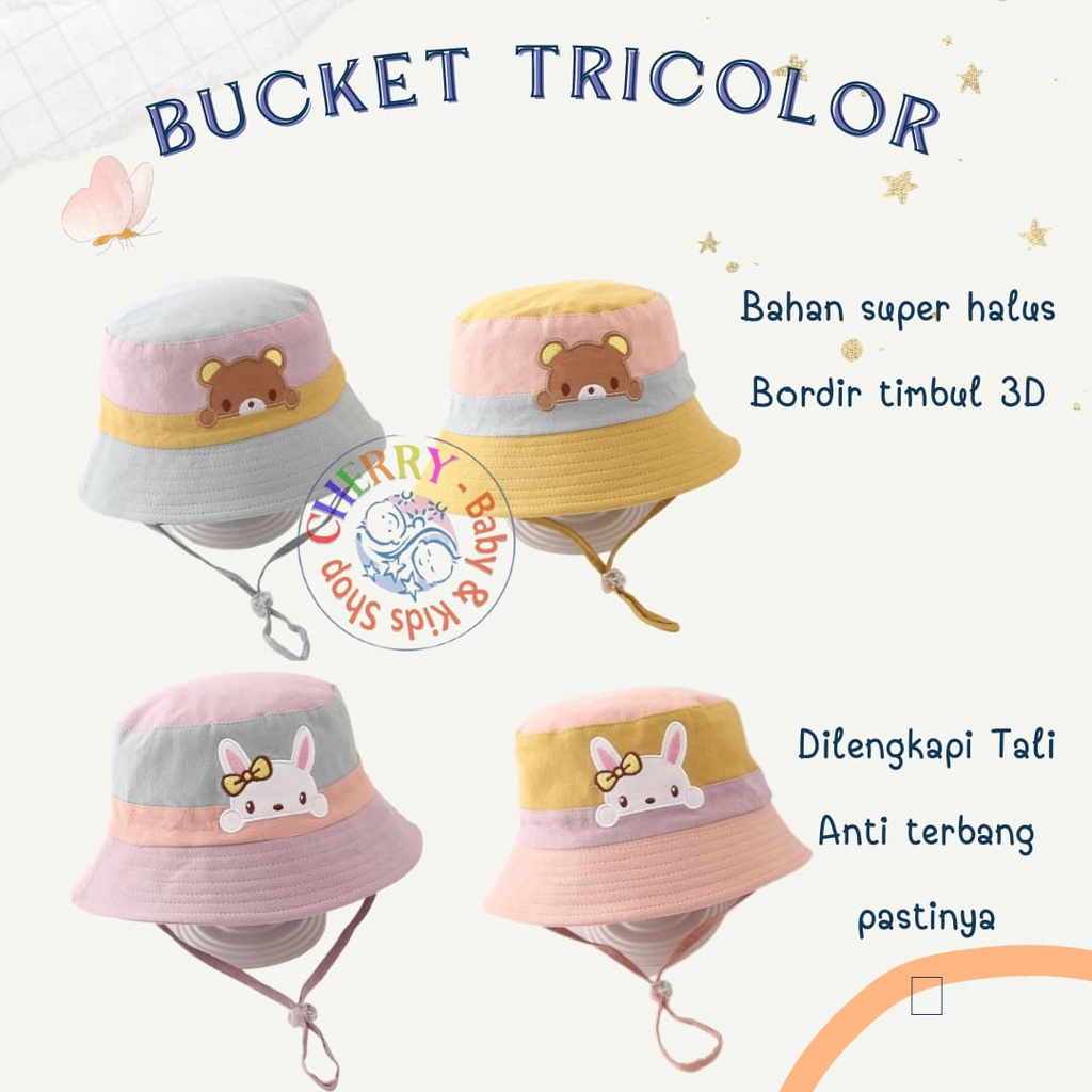 Bucket Tricolor / Boba / Bear Paw / Bucket Dot Pita Topi Kekinian Anak balita bayi perempuan laki laki tiga warna rabbit bear bucket hat baby girl baby boy unisex CBKS VC