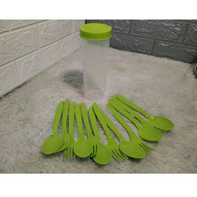 Set Sendok dan Garpu Travel Plastik Warna Hijau Golden Sunkist TST1140