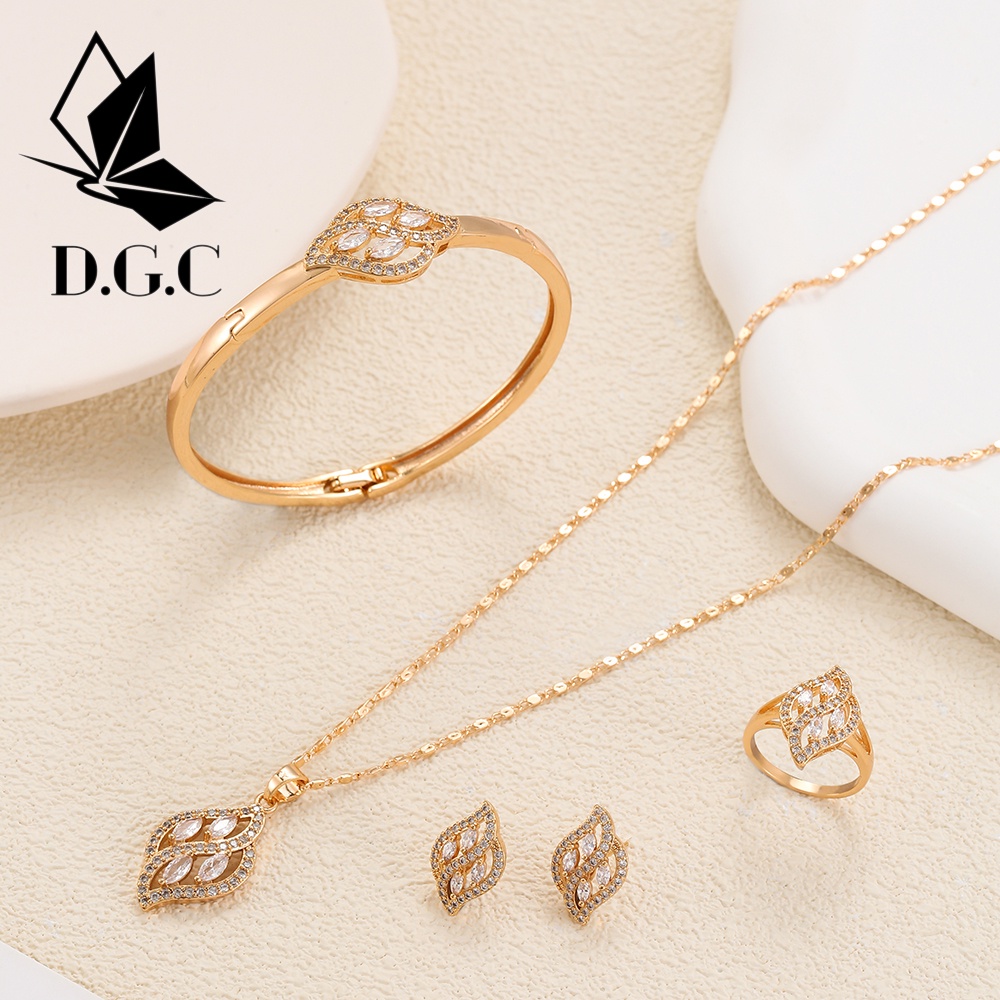 ✨D.G.C✨♥✅Titanium Set Perhiasan Wanita Satu Set Kalung Gelang Dan Cincin Anting Korea Aksesoris Mewah Jewelry D633